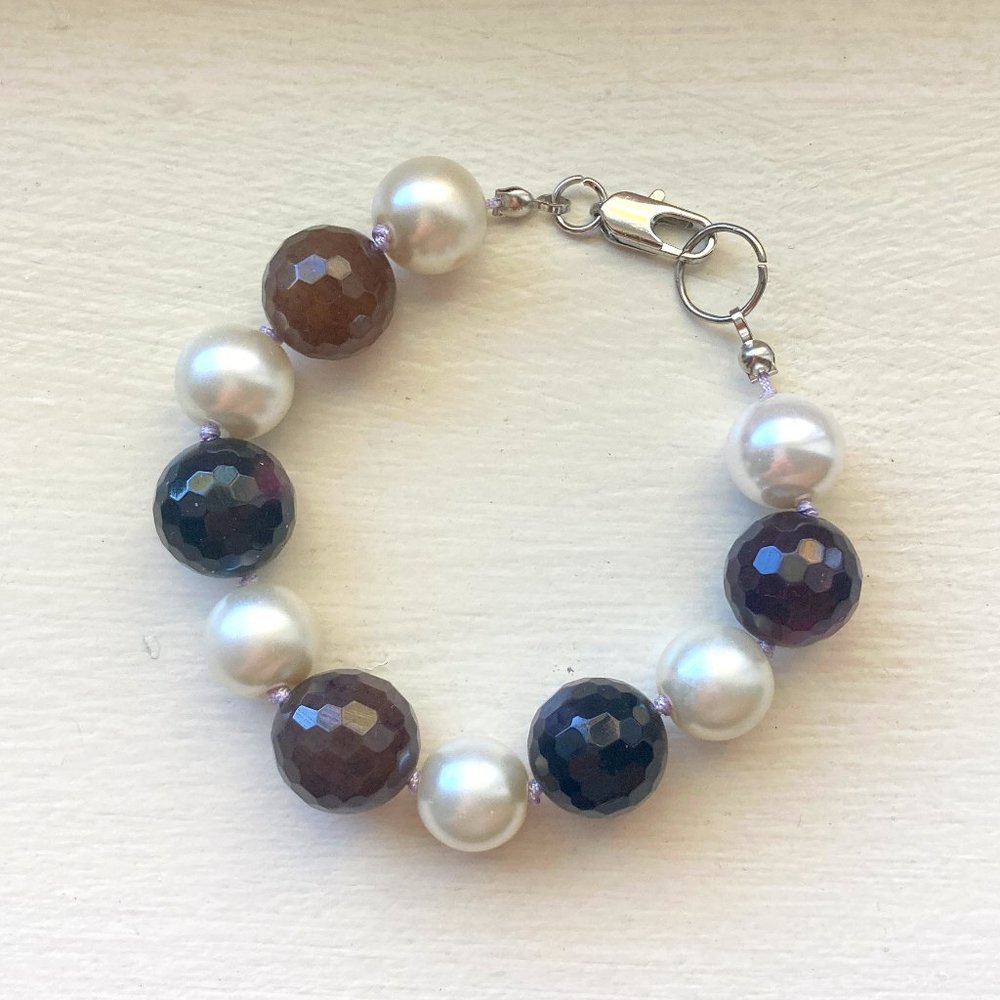 Upcycled Purple / Black Semi-Precious Stone Knotted Bracelet